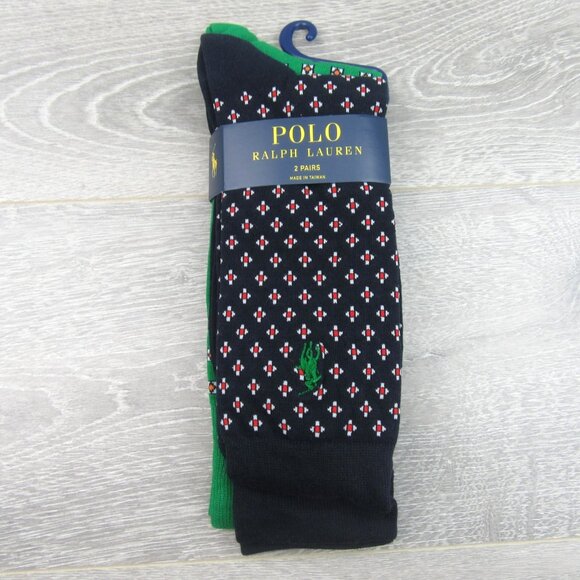Polo Ralph Lauren Foulard Slack Socks Men's Size 6-12.5 (2 PAIRS) Navy Green NEW - Picture 2 of 10